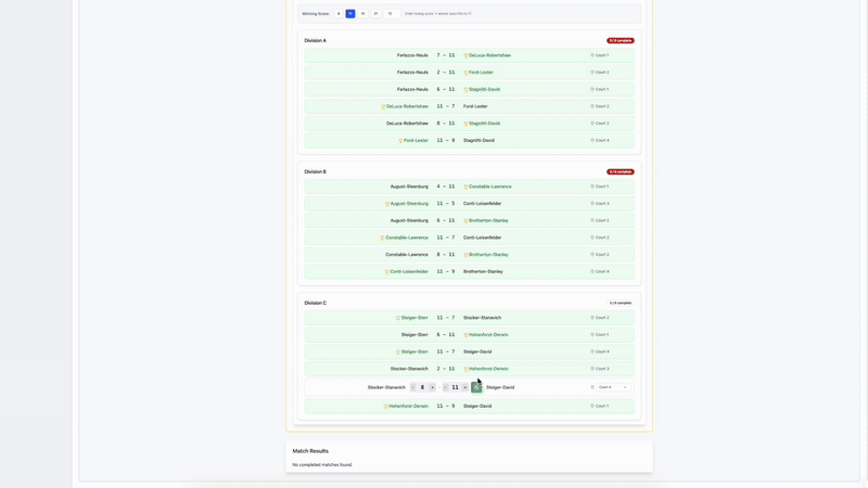 Tournament Bracket and League Settings